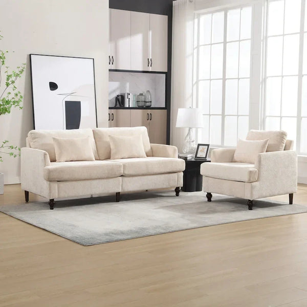 HOMEFUN Chenille Upholstered Loveseat and Armchair Set with Wooden Frame for Living Room