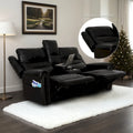 Authentic Leather Black Power Recliner Sofa Set: Loveseat and Recliner with Adjustable Headrest and Extendable Footrest