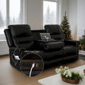 Authentic Leather Black Power Recliner Sofa Set: Loveseat and Recliner with Adjustable Headrest and Extendable Footrest