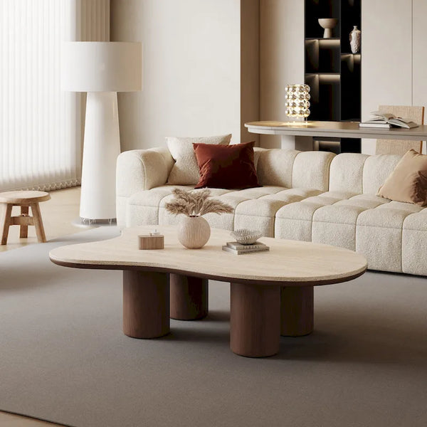 48-Inch Contemporary Cloud-Shaped Coffee Table with Matte Stone Top