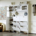 Elegant Hall Tree Shoe Cabinet with Storage Shelf, 6 Flip Drawers, Tempered Glass Doors, and 4 Hooks