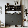 Elegant Hall Tree Shoe Cabinet with Storage Shelf, 6 Flip Drawers, Tempered Glass Doors, and 4 Hooks