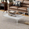 Modern Rectangular Coffee Table with Tempered Glass Surface for Living Room