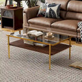 Modern Rectangular Coffee Table with Tempered Glass Surface for Living Room