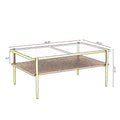 Modern Rectangular Coffee Table with Tempered Glass Surface for Living Room