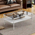 Modern Rectangular Coffee Table with Tempered Glass Surface for Living Room