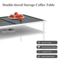 Modern Rectangular Coffee Table with Tempered Glass Surface for Living Room