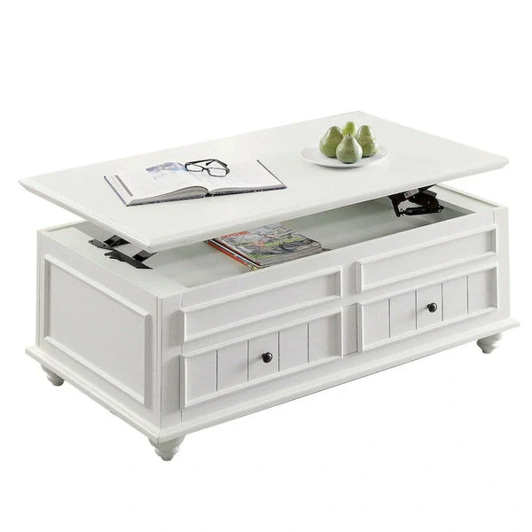 48-Inch Lift-Top Coffee Table with 2 Drawers in White Poplar Wood