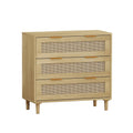 Oak Storage Cabinet with 3 Rattan Drawers - Dimensions: 31.5L x 15.55W x 30.12H
