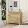 Oak Storage Cabinet with 3 Rattan Drawers - Dimensions: 31.5L x 15.55W x 30.12H