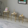 Set of 3 Decorative Gold Metal Round Plant Stands with Modern White Marble Top - Stylish End Side Tables