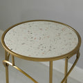 Set of 3 Decorative Gold Metal Round Plant Stands with Modern White Marble Top - Stylish End Side Tables