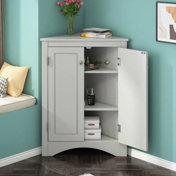 Freestanding Corner Triangle Bathroom Storage Cabinet with Adjustable Shelves - Versatile Accent Cabinet for Living Room