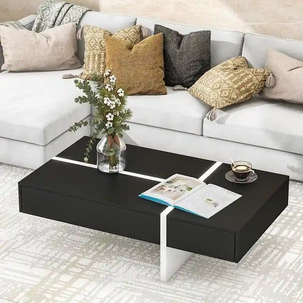 Contemporary Rectangular Coffee Table for Living Room - High Gloss Finish Cocktail Table, Ideal Centerpiece for Sofas