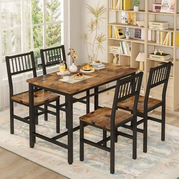 5-Piece Dining Set for 4: Metal Frame Table and Chairs for Kitchen and Breakfast Room