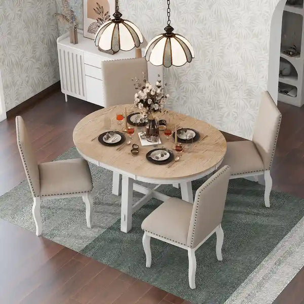 5-Piece Round Extendable Dining Set with Chairs