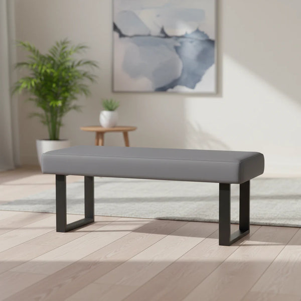 Gray Fabric Bench with Sturdy Steel Legs