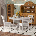 5-Piece Retro Wood Dining Set: Round Extendable Table with 4 Upholstered Chairs