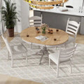 5-Piece Retro Wood Dining Set: Round Extendable Table with 4 Upholstered Chairs
