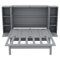 Spacious Wooden Murphy Bed with Shelving, Storage Drawers, and USB Charging Ports