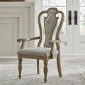 Set of 2 Magnolia Manor Weathered Bisque Upholstered Arm Chairs with Splat Back Design