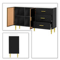 Contemporary Wooden Sideboard Featuring 2 Amber-Yellow Tempered Glass Doors