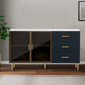Contemporary Wooden Sideboard Featuring 2 Amber-Yellow Tempered Glass Doors