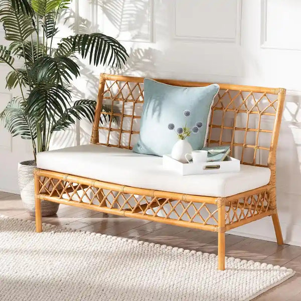 Capella Contemporary Bohemian Honey Rattan Dining Bench