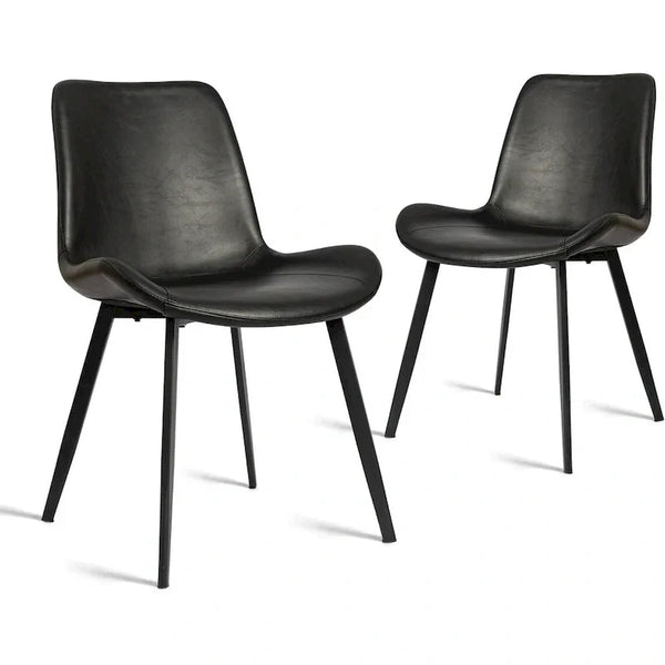CangLong Set of 2 Mid-Century Dining Chairs with Soft PU Leather Cushions and Metal Legs, Black