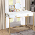 Anmytek Contemporary White and Gold Computer Desk - Stylish Vanity Writing Table with 2 Drawers for Home Office