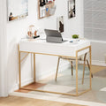 Anmytek Contemporary White and Gold Computer Desk - Stylish Vanity Writing Table with 2 Drawers for Home Office