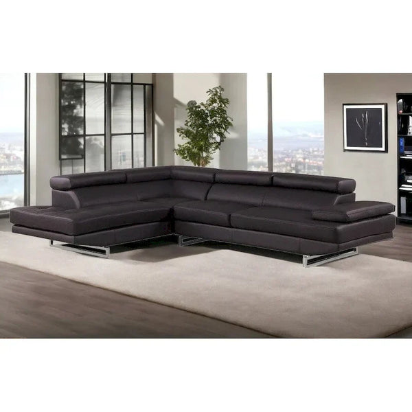 HomeRoots 124" Black Leather L-Shaped Two-Piece Corner Sectional