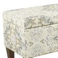 Large Brown and Cream Medallion Print Upholstered Wooden Bench with Hinged Storage