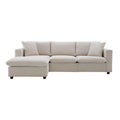 Contemporary L-Shaped Sectional Sofa Set with 2 Complimentary Pillows, 4-Seater Polyester Couch and Convertible Ottoman