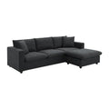 Contemporary L-Shaped Sectional Sofa Set with 2 Complimentary Pillows, 4-Seater Polyester Couch and Convertible Ottoman