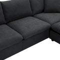 Contemporary L-Shaped Sectional Sofa Set with 2 Complimentary Pillows, 4-Seater Polyester Couch and Convertible Ottoman