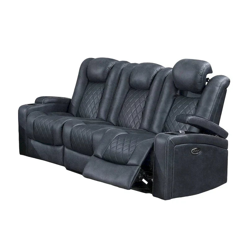 Elva 83-Inch Power Reclining Sofa with Storage Console in Blue Breathable Leather