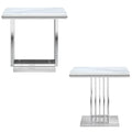 Elegant 24-Inch Square Silver and Glass End Table with Stainless Steel Base