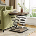 Modern Square End Table with Faux Marble Top and Metal Base