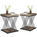 Modern Square End Table with Faux Marble Top and Metal Base