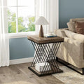 Modern Square End Table with Faux Marble Top and Metal Base