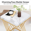 Modern Square End Table with Faux Marble Top and Metal Base