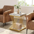 19.75-Inch Square Faux Marble End Table with Gold Accents - Modern Bedside & Living Room Table