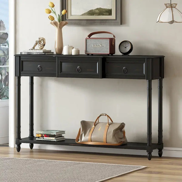 Entryway Console Table with Drawers and Extended Shelf