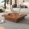 39.4-Inch Square Marble Veneer Coffee Table with Sliding Storage Top