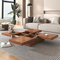 39.4-Inch Square Marble Veneer Coffee Table with Sliding Storage Top
