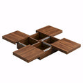 39.4-Inch Square Marble Veneer Coffee Table with Sliding Storage Top