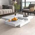 39.4-Inch Square Marble Veneer Coffee Table with Sliding Storage Top