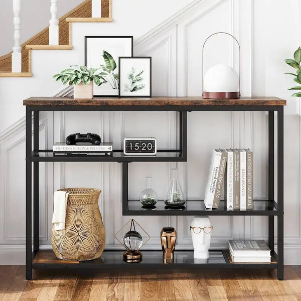 4-Tier Entryway Console Table with Glass Shelving