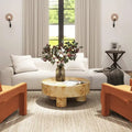 Nebula 35.5-Inch Round Burl Wood Coffee Table with Elegant Pillar Legs